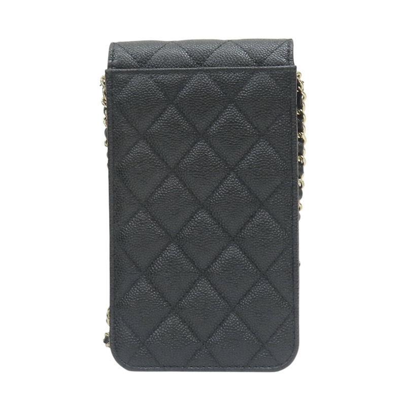 黑色 荔枝紋 牛皮 蝴蝶結金鏈 手機袋 肩背包 AP3307【CHANEL 香奈兒】 AP3307-1