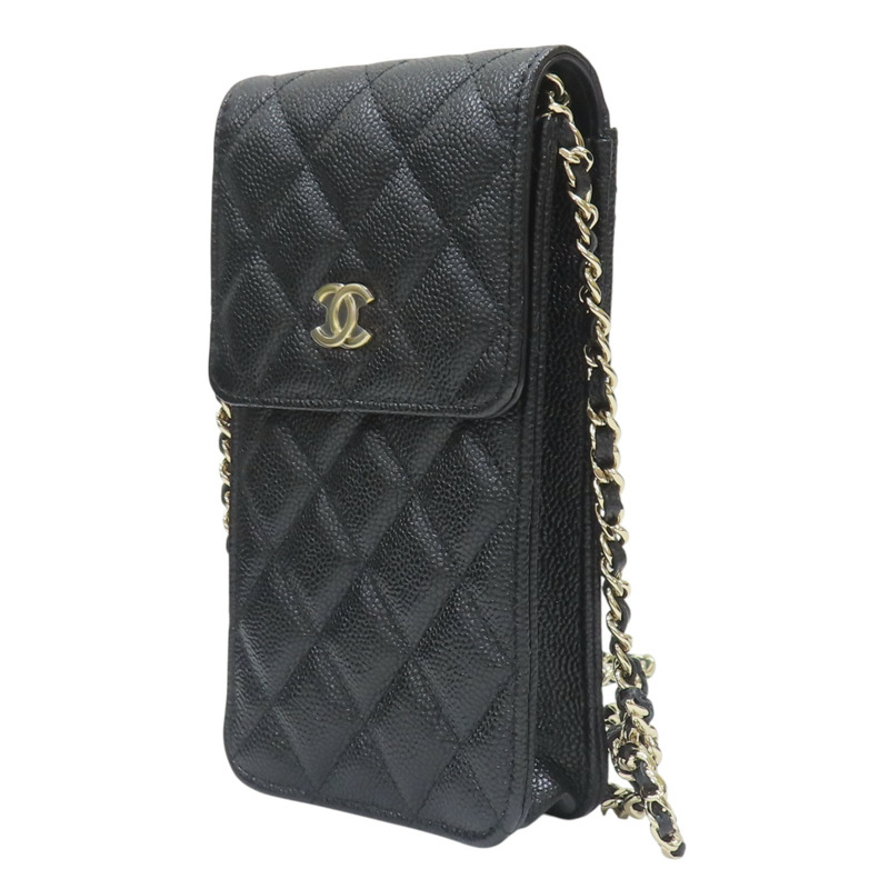 黑色 荔枝紋 牛皮 蝴蝶結金鏈 手機袋 肩背包 AP3307【CHANEL 香奈兒】 AP3307-2