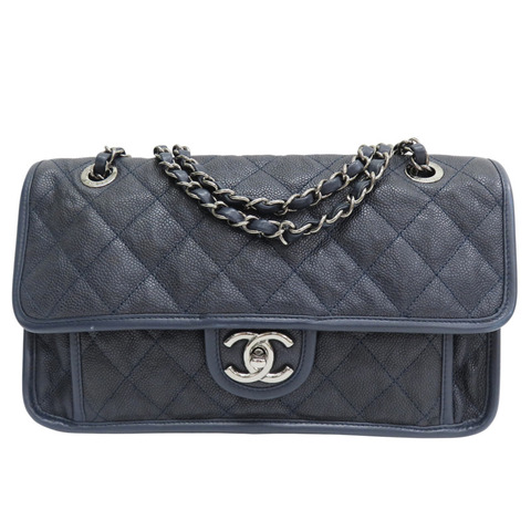 藍色 牛皮 French Riviera 肩背包 銀釦【CHANEL 香奈兒】