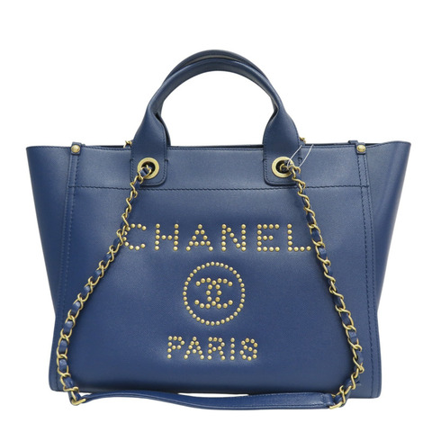 藍色 牛皮 Deauville 鉚釘 兩用包 金釦 無卡【CHANEL 香奈兒】 A57069