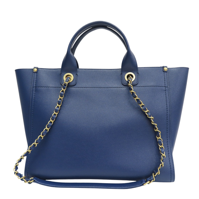 藍色 牛皮 Deauville 鉚釘 兩用包 金釦 無卡【CHANEL 香奈兒】 A57069-1