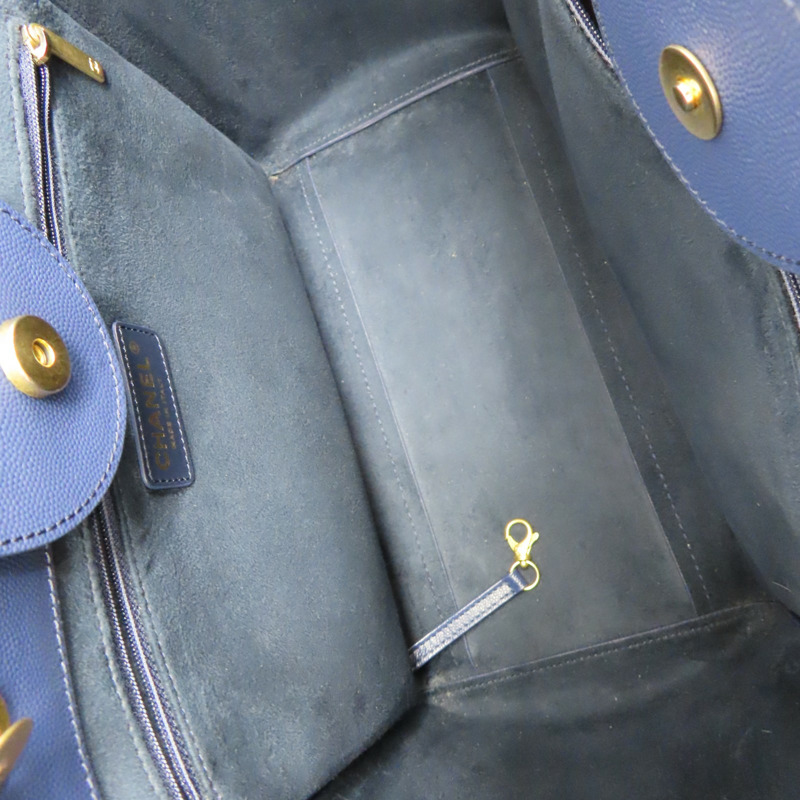 藍色 牛皮 Deauville 鉚釘 兩用包 金釦 無卡【CHANEL 香奈兒】 A57069-4