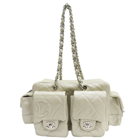 灰白色 牛皮 康朋 肩背包 銀釦 (無卡)【CHANEL 香奈兒】