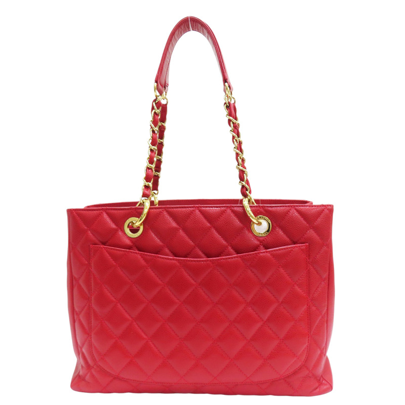 紅色 菱格紋 荔枝牛皮 GST 金釦 肩背包 無卡【CHANEL 香奈兒】-1