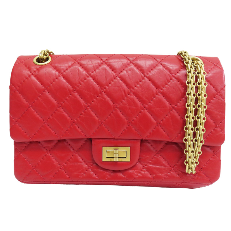 紅色 牛皮 2.55 24CM 鍊帶 肩背包 金釦 (無卡)【CHANEL 香奈兒】 A37586-0