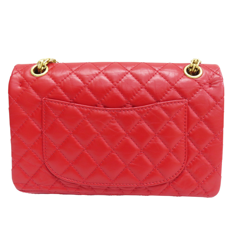 紅色 牛皮 2.55 24CM 鍊帶 肩背包 金釦 (無卡)【CHANEL 香奈兒】 A37586-1