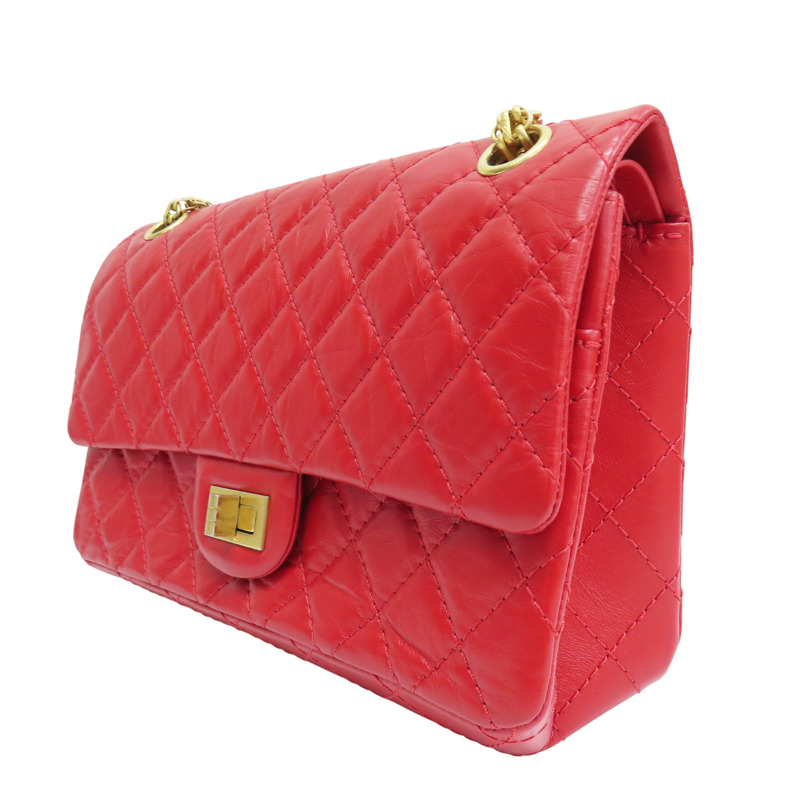 紅色 牛皮 2.55 24CM 鍊帶 肩背包 金釦 (無卡)【CHANEL 香奈兒】 A37586-2