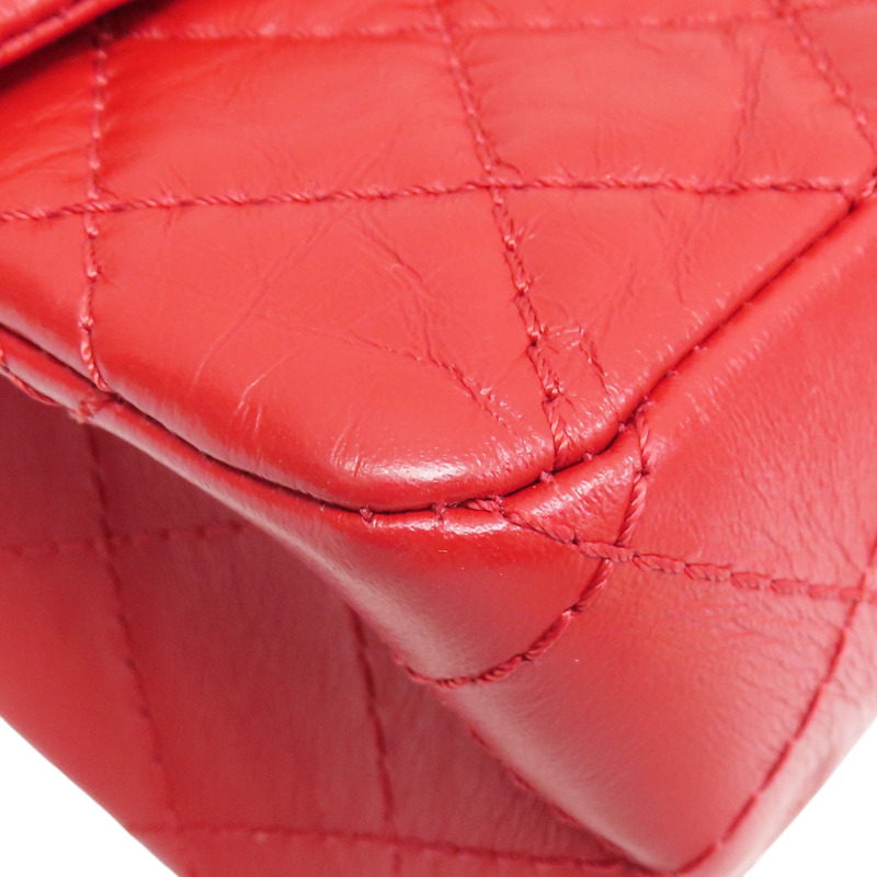 紅色 牛皮 2.55 24CM 鍊帶 肩背包 金釦 (無卡)【CHANEL 香奈兒】 A37586-9