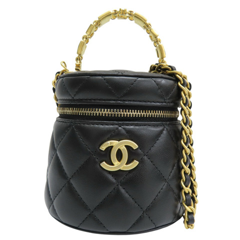 黑色 羊皮 圓桶包 鍊帶 肩背包 金釦【CHANEL 香奈兒】 AP2947