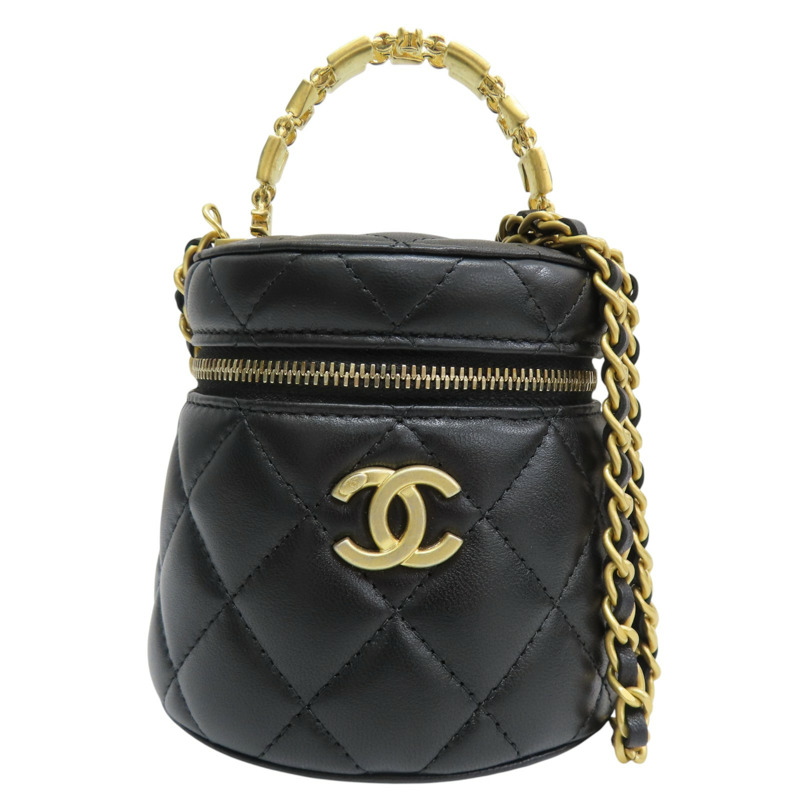 黑色 羊皮 圓桶包 鍊帶 肩背包 金釦【CHANEL 香奈兒】 AP2947-0