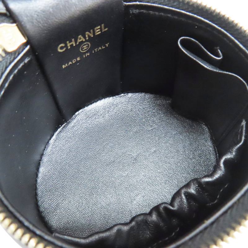 黑色 羊皮 圓桶包 鍊帶 肩背包 金釦【CHANEL 香奈兒】 AP2947-4