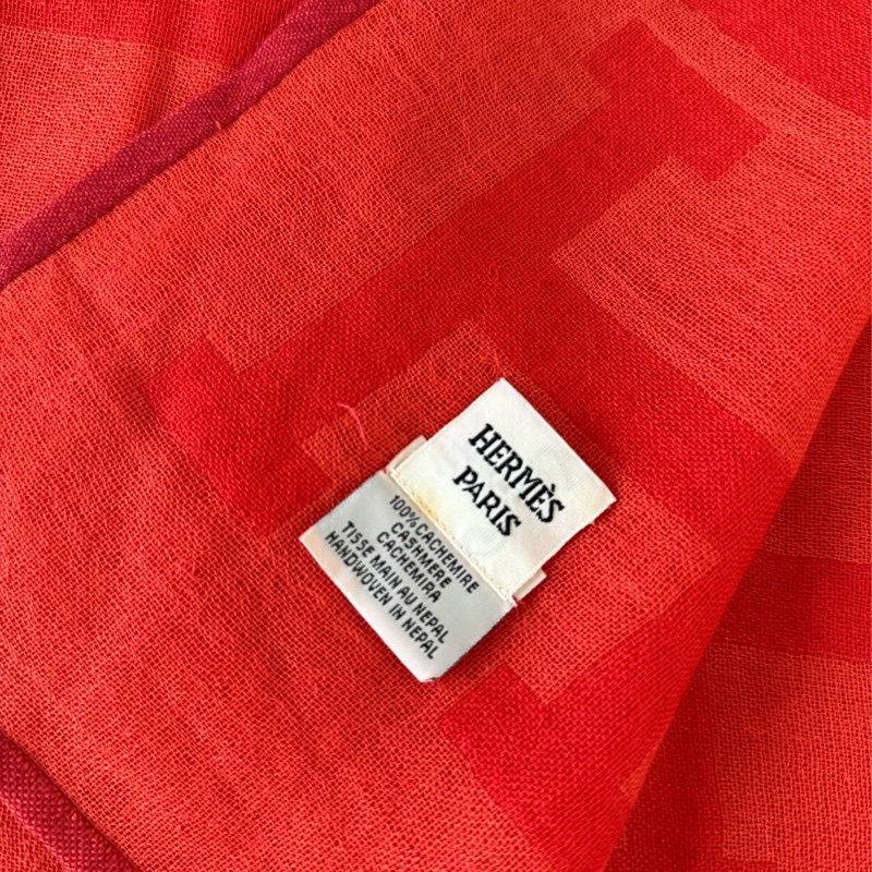 H Logo 喀什米爾羊毛寬版長披肩/圍巾(橘色)-5