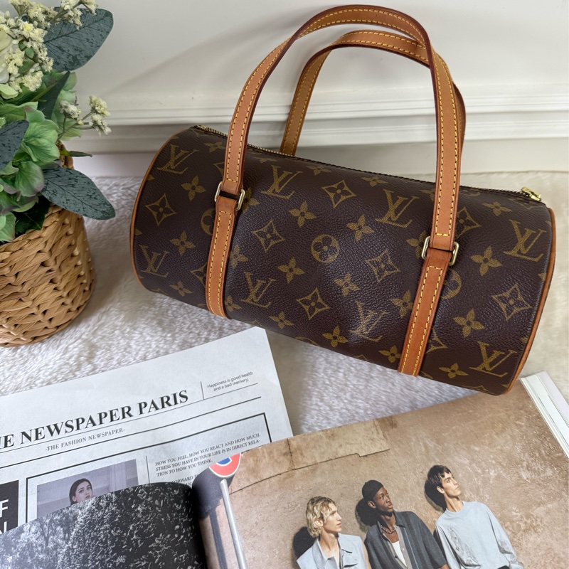 Papillon Monogram 帆布及牛皮手提包(棕色)-0