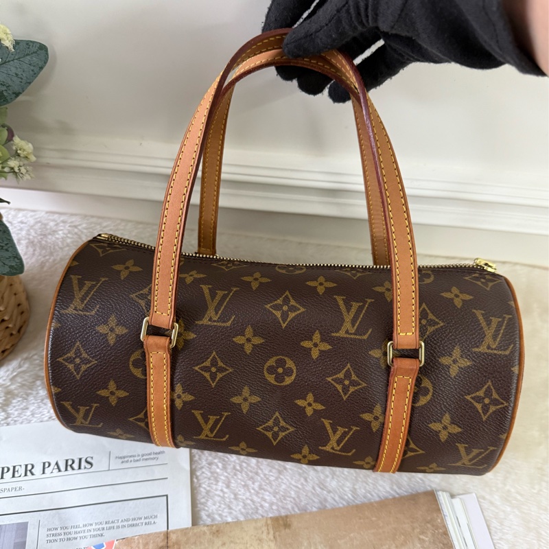 Papillon Monogram 帆布及牛皮手提包(棕色)-1