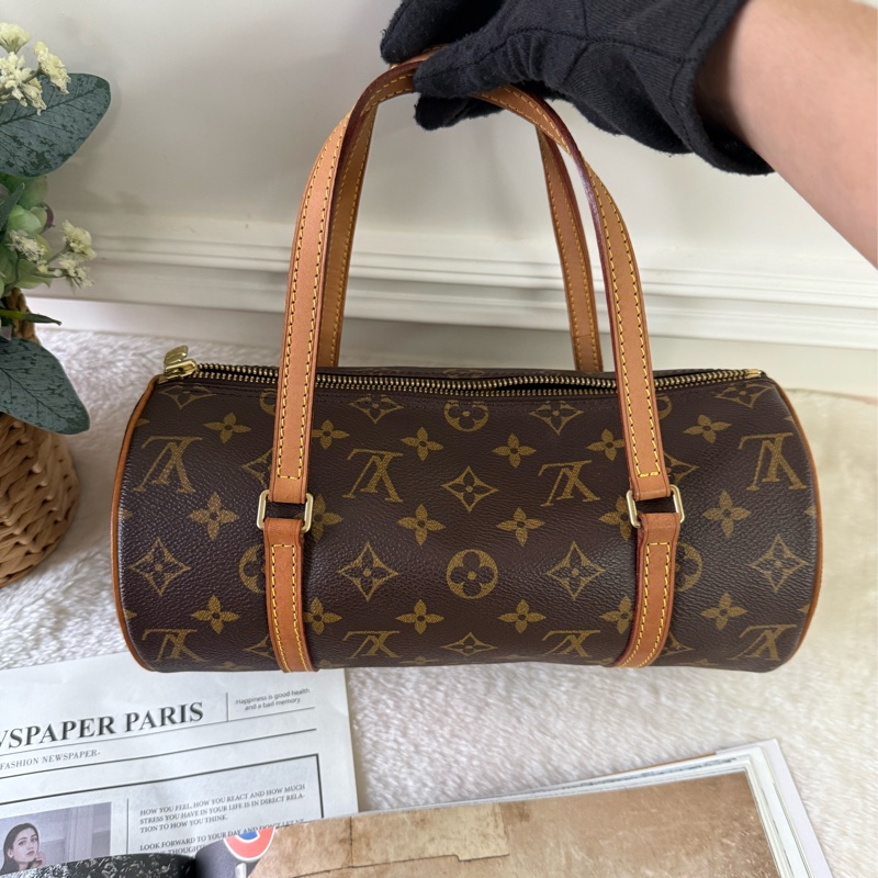 Papillon Monogram 帆布及牛皮手提包(棕色)-3