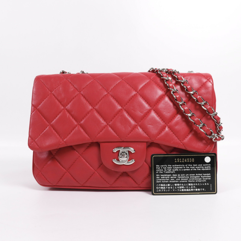 CHANEL 羊皮皮革Chain Shoulder銀扣鏈帶肩背袋-9