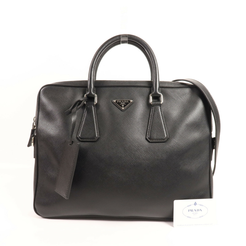 PRADA 牛皮皮革Work Bag銀扣公事包-9