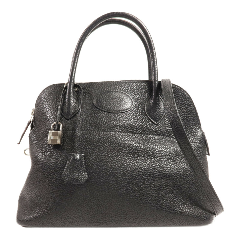 HERMES Clemence皮革Bolide 31銀扣手挽肩背兩用袋Noir-0