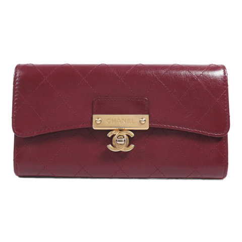 CHANEL 牛皮皮革Long Wallet金扣長錢包