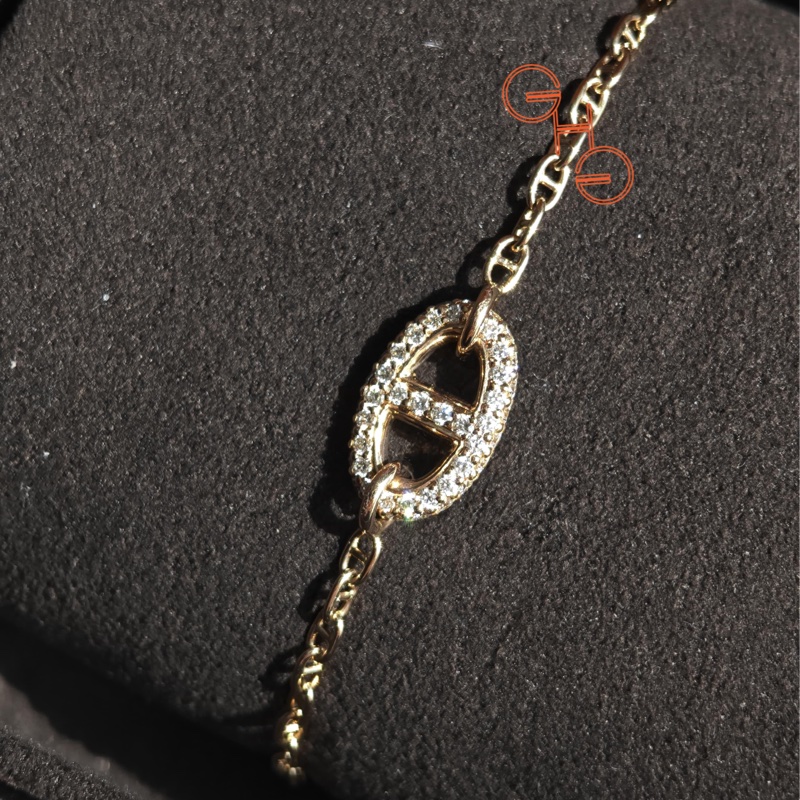 愛馬仕雙面豬鼻鑽石手鏈/ SH (<15.5cm) / 18k 玫瑰金/ 全新品-1