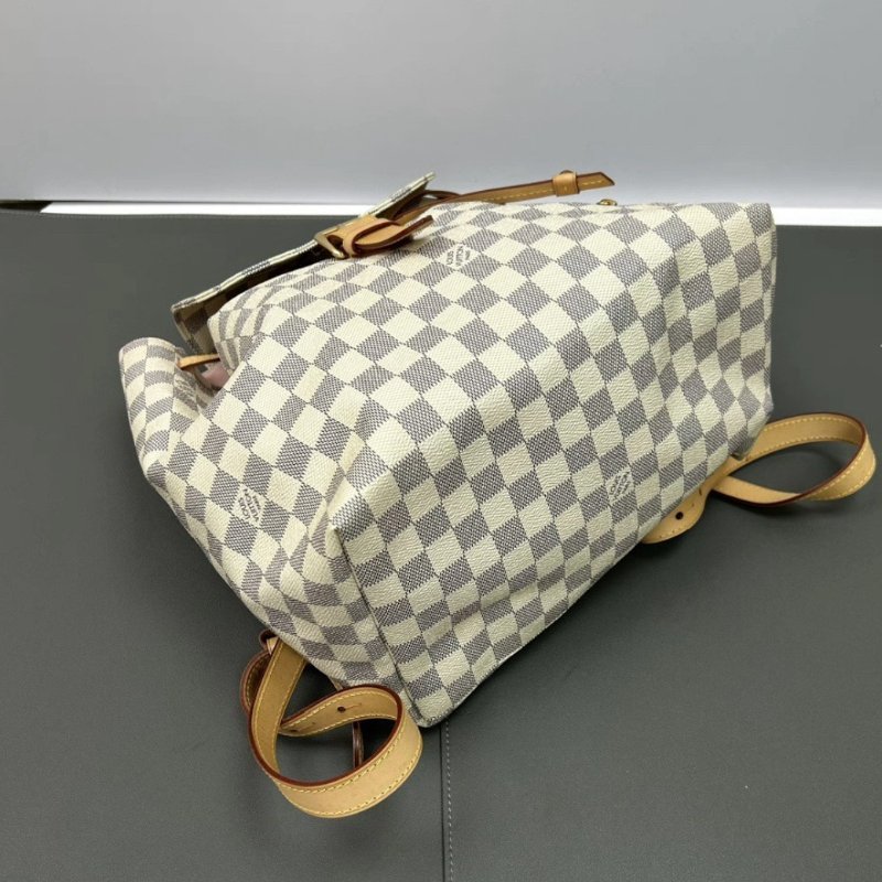 LV 白棋盤格Montsouris後背包30*32*16.5 98新配件塵袋-3