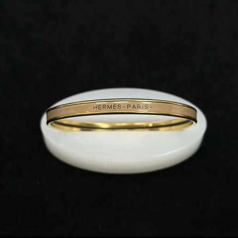 HERMES 淺褐色Uni琺瑯手鐲19.5cm 98新