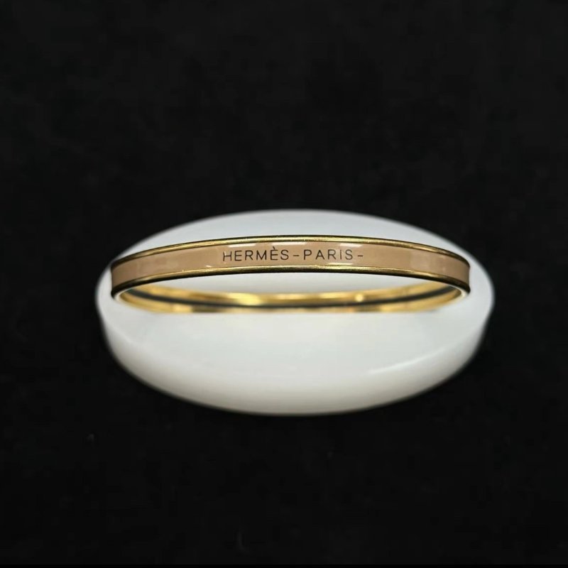 HERMES 淺褐色Uni琺瑯手鐲19.5cm 98新-0