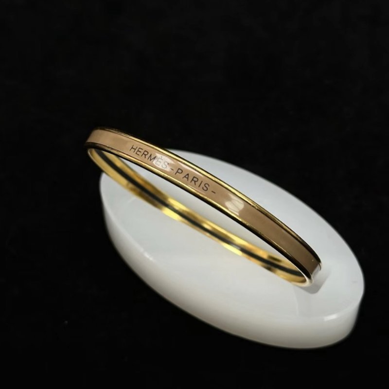HERMES 淺褐色Uni琺瑯手鐲19.5cm 98新-2