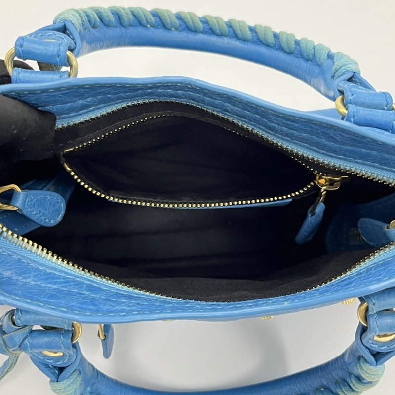 BALENCIAGA 藍色金扣mini手提機車包24*15.5*8 98新配件塵袋鏡子-4