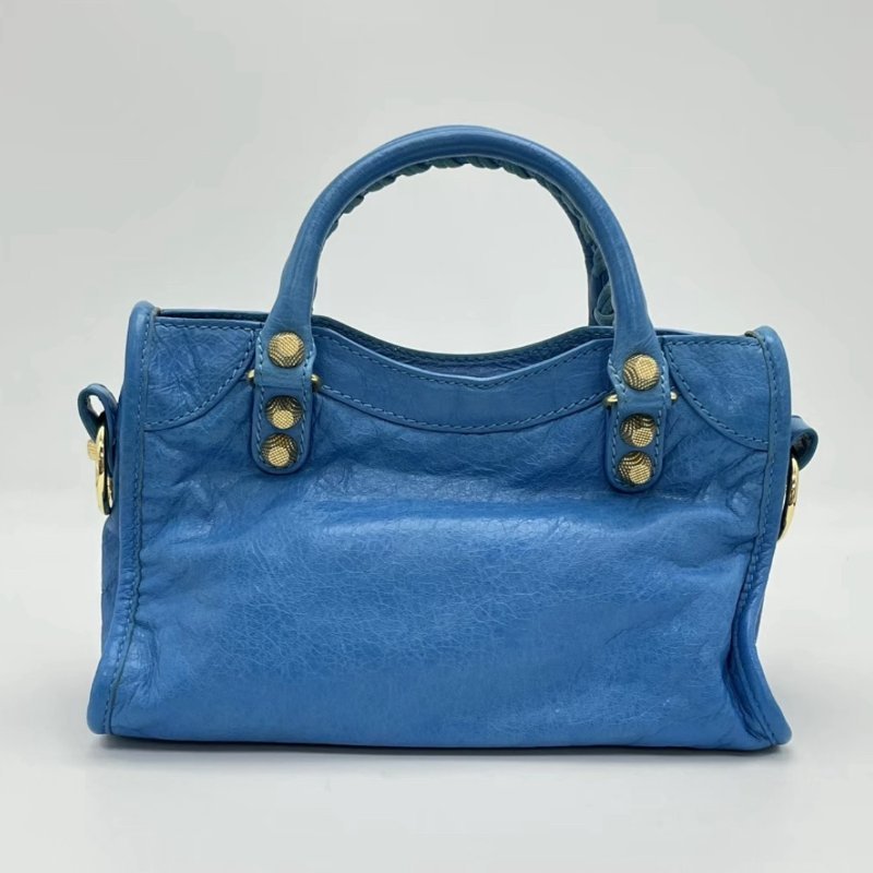 BALENCIAGA 藍色金扣mini手提機車包24*15.5*8 98新配件塵袋鏡子-5