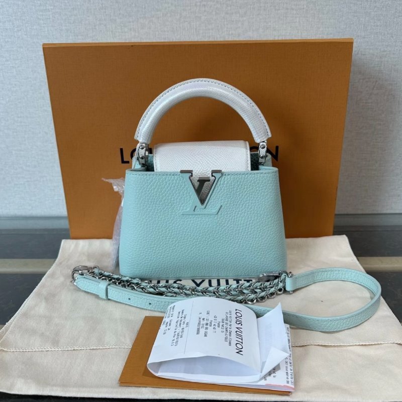 LV水蛇皮拚色Capucines mini手提斜背包 芯片款 20*12*7 全新閒置配件:盒子塵袋購證-0