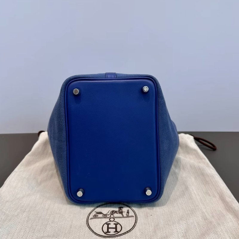 HERMES cargo海軍藍菜籃子18手提包18*18*14 98新配件塵袋鑰匙鎖購證-3