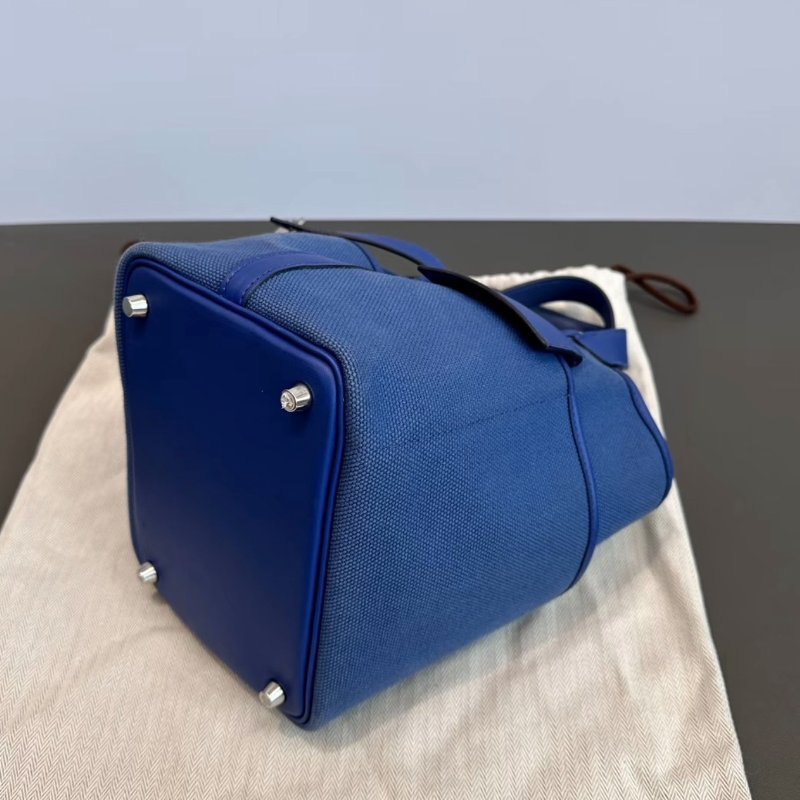 HERMES cargo海軍藍菜籃子18手提包18*18*14 98新配件塵袋鑰匙鎖購證-4