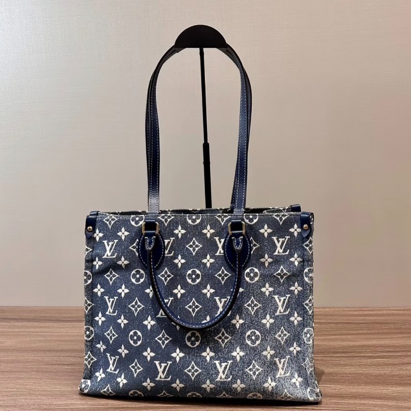 LV 藍色丹寧ontheso中號手提肩背包 芯片款 33*24*14 98新配件塵袋-0