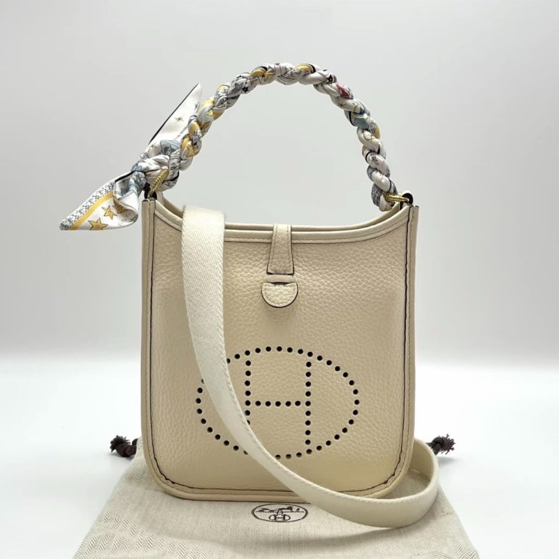HERMES 奶油白金扣mini伊芙琳肩背斜背包17*18.5*5 98新配件塵袋-0