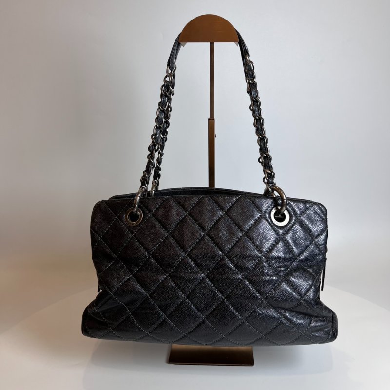 CHANEL 10開 深藍銀荔枝牛皮單肩托特包-1