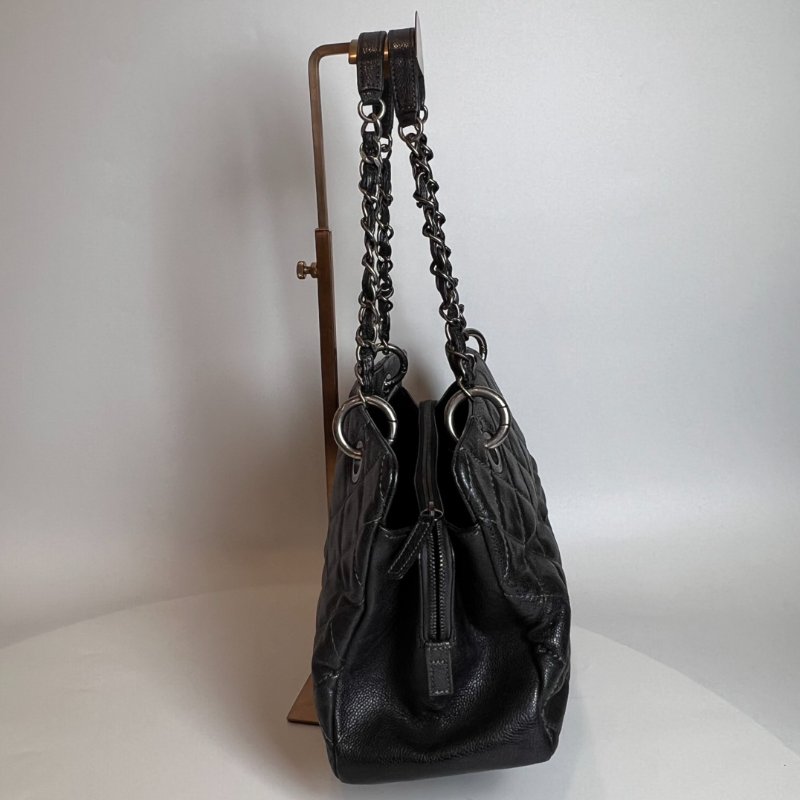 CHANEL 10開 深藍銀荔枝牛皮單肩托特包-2