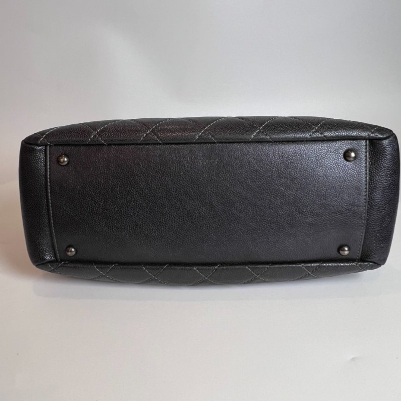 CHANEL 10開 深藍銀荔枝牛皮單肩托特包-4