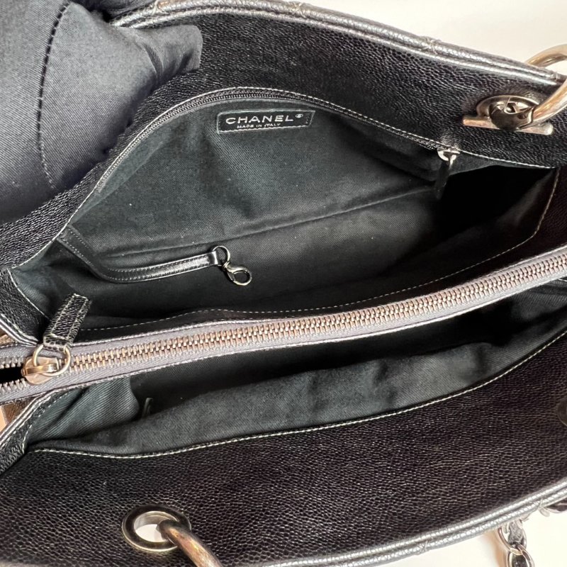 CHANEL 10開 深藍銀荔枝牛皮單肩托特包-5