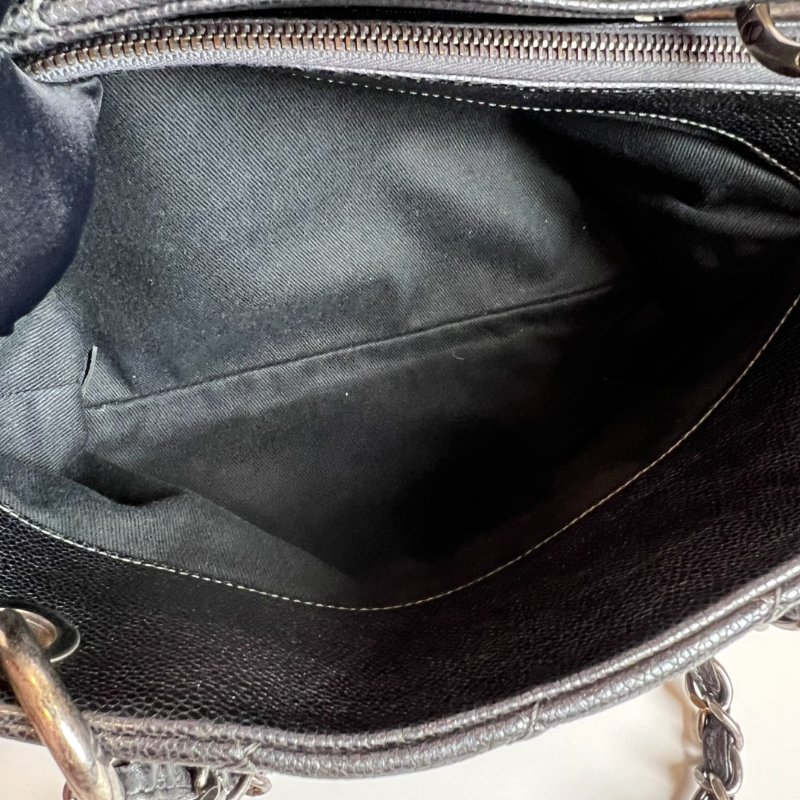 CHANEL 10開 深藍銀荔枝牛皮單肩托特包-6