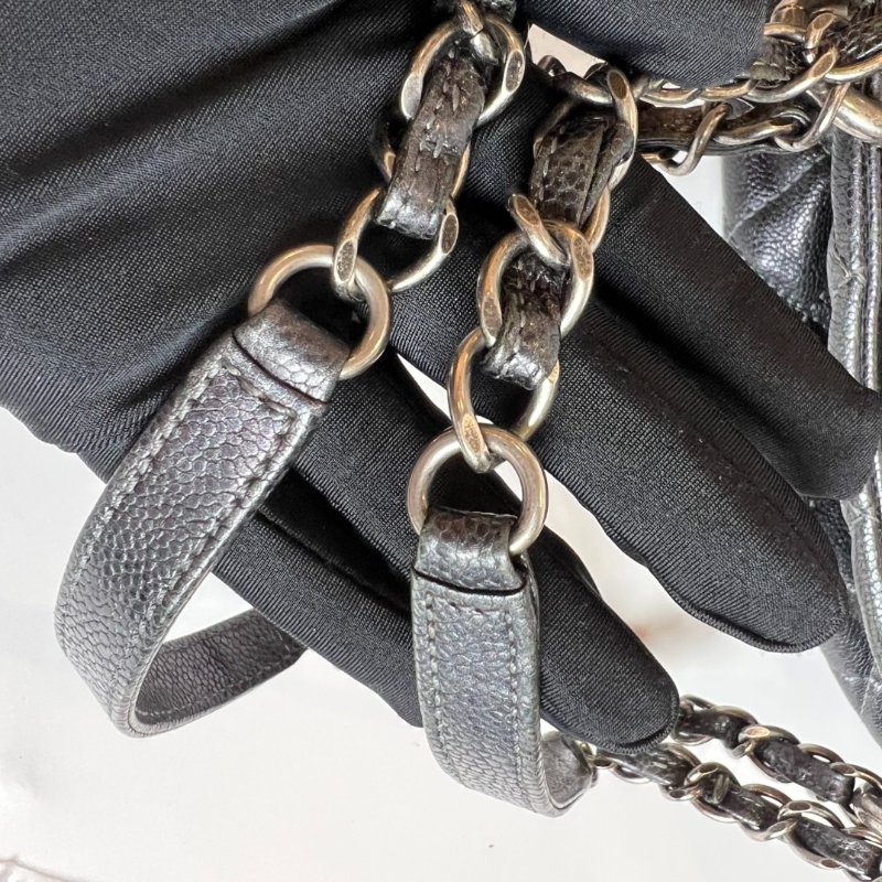 CHANEL 10開 深藍銀荔枝牛皮單肩托特包-9