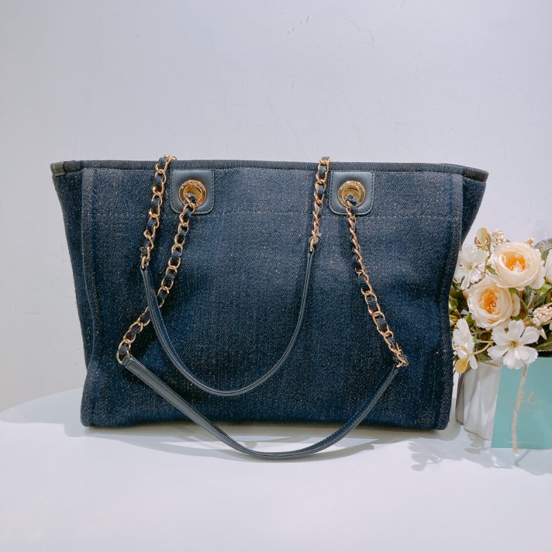 TW4541 Chanel 香奈兒 深藍色 帶閃托特包 中號A67001 Deauville Medium Tote Bag Navy Cnavas-1