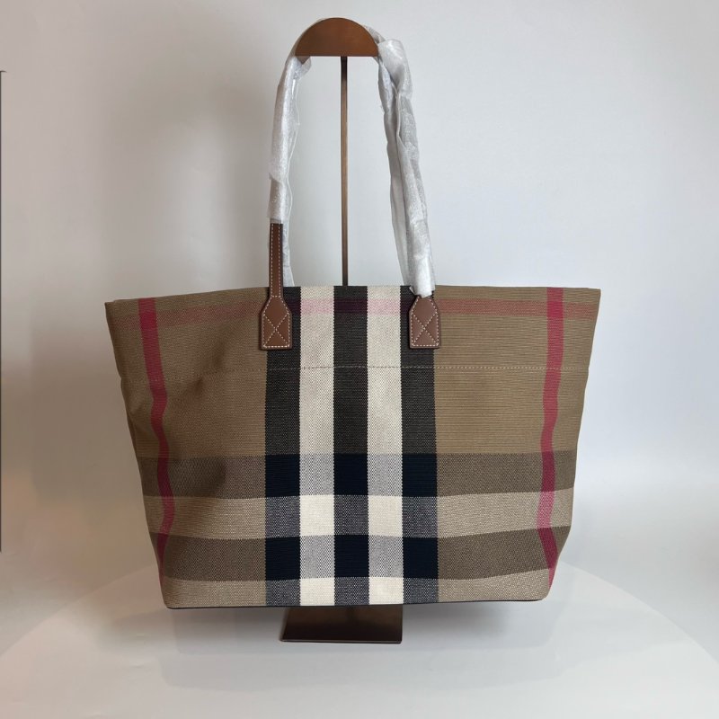 全新品 BURBERRY 8084047 格紋棉質帆布及牛皮中型托特-1