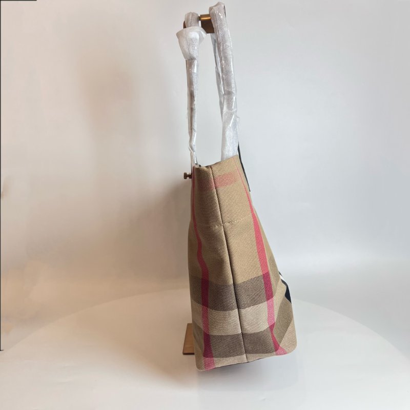 全新品 BURBERRY 8084047 格紋棉質帆布及牛皮中型托特-2