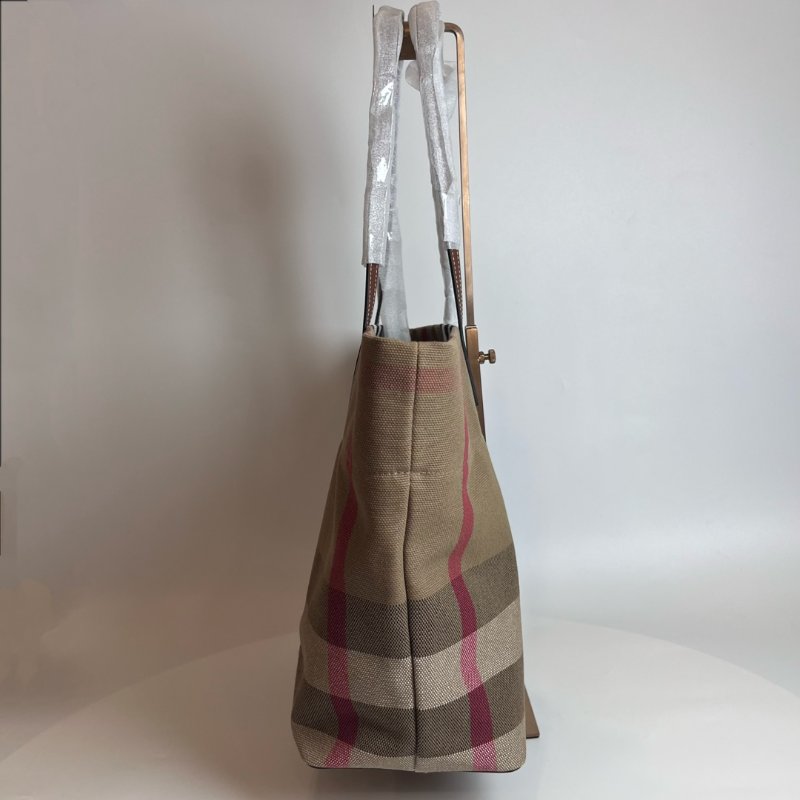 全新品 BURBERRY 8084047 格紋棉質帆布及牛皮中型托特-3