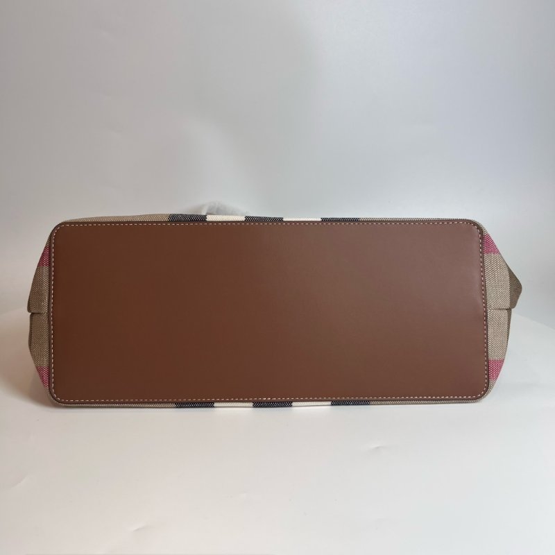 全新品 BURBERRY 8084047 格紋棉質帆布及牛皮中型托特-4
