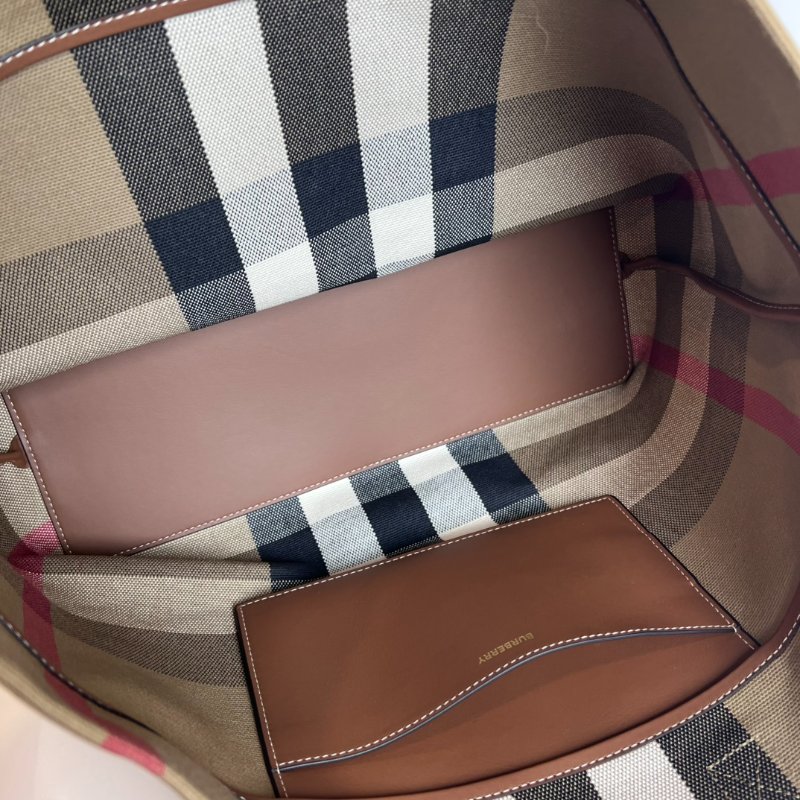 全新品 BURBERRY 8084047 格紋棉質帆布及牛皮中型托特-5