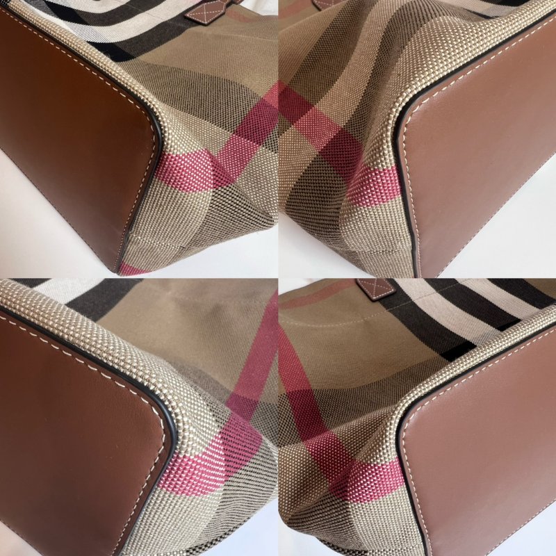 全新品 BURBERRY 8084047 格紋棉質帆布及牛皮中型托特-7