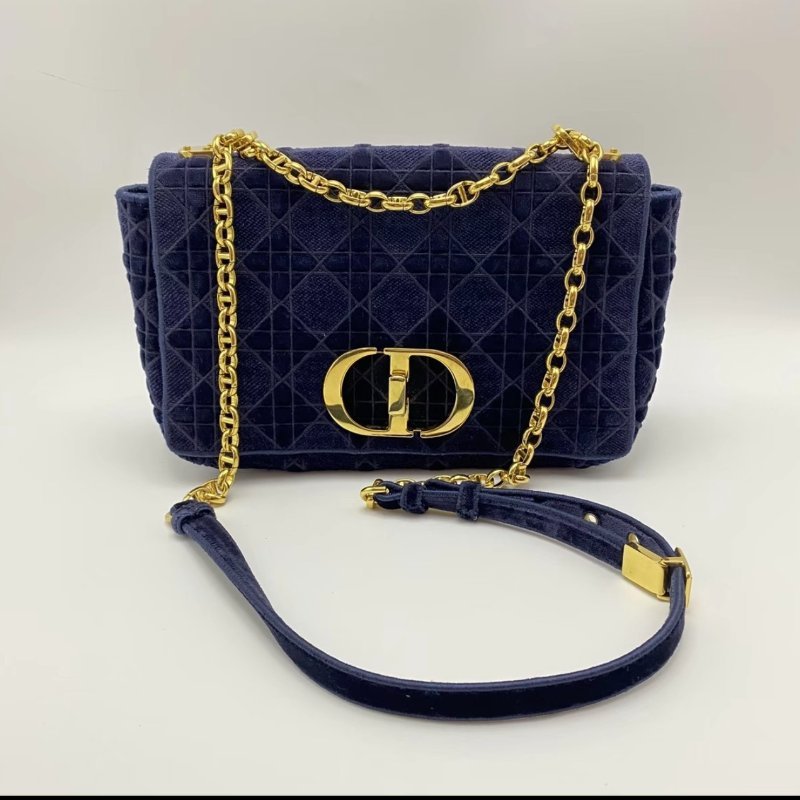 DIOR 紫色金扣Caro中號絲絨肩背斜背包25*15*8 98新配件塵袋-0
