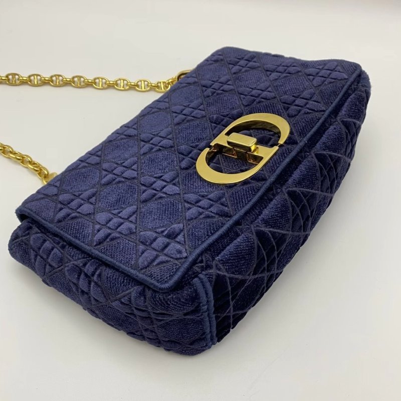DIOR 紫色金扣Caro中號絲絨肩背斜背包25*15*8 98新配件塵袋-2